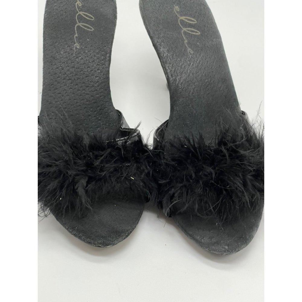 Ellie Women's Black Fur Slip On Closed Toe Cone Heels Slipper Outdoor Size 7